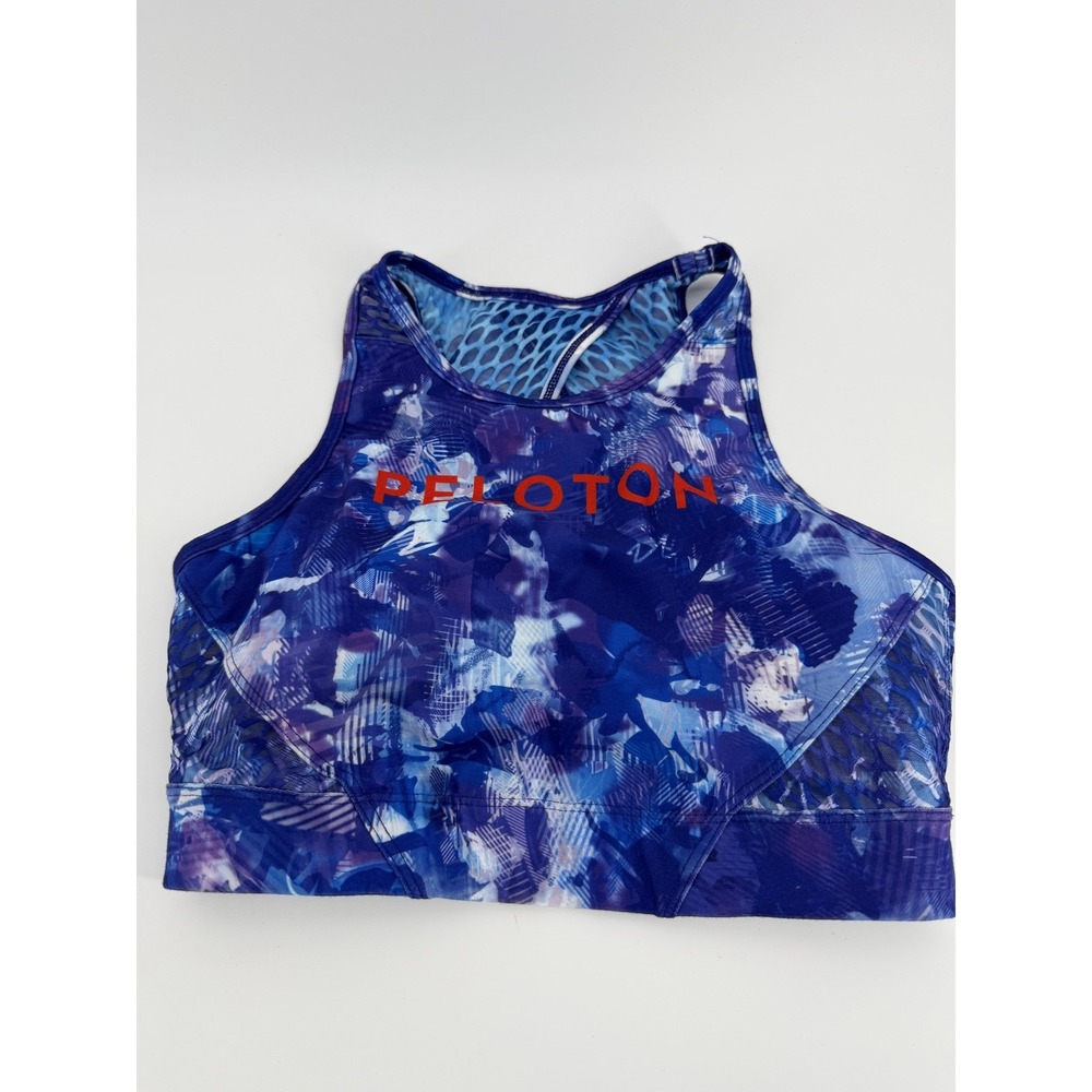 Peloton X Wear It To Heart Sports‎ Bra Womens Small Blue High Neck Mesh Print
